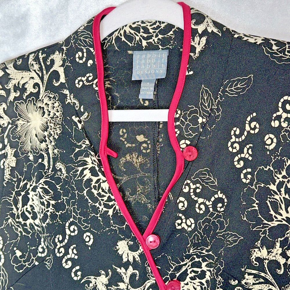 Rabbit Rabbit Rabbit Designs Midi Dress V Neck Stretch Black W Pink Trim Medium